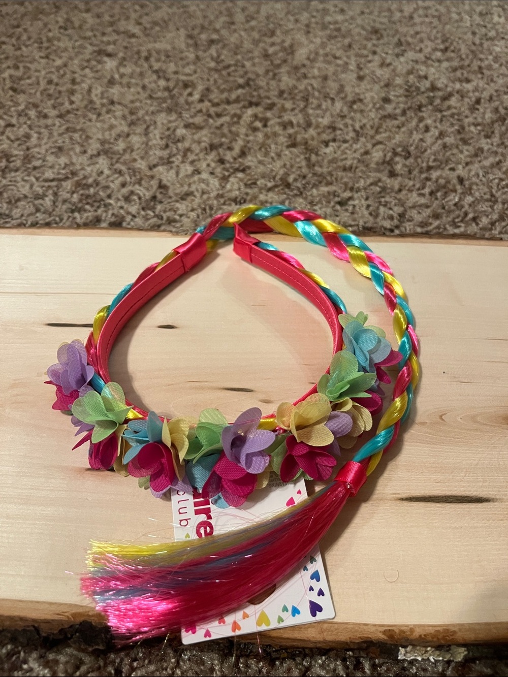 Claire's Multicolor Flower Headband with Rainbow Braided Tail NWT